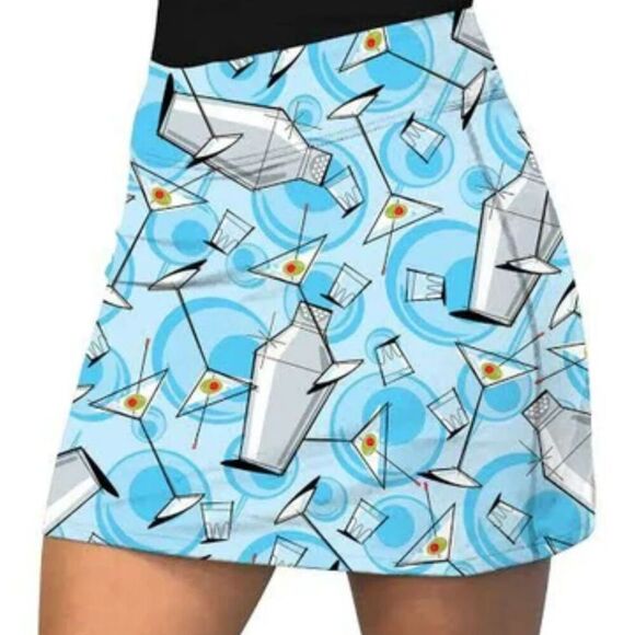 LOUDMOUTH Golf Partini Classic Skort Sz 8 Martini Cocktails Blue Skirt Shorts - Picture 1 of 16